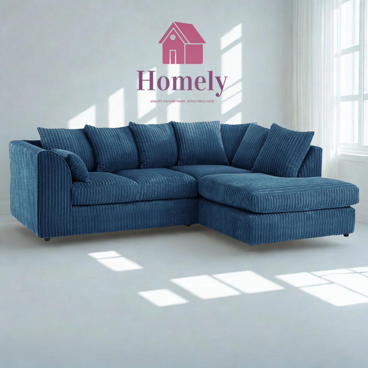 CHICAGO- NEW BLUE JUMBO CORD CORNER SOFA